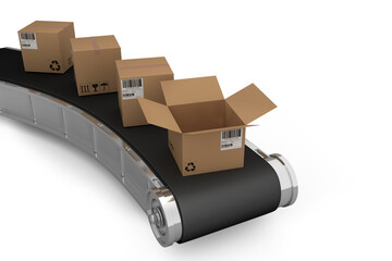 Poster - High angle view of brown cardboard boxes on conveyor belt