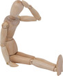 Tensed 3d wooden figurine sitting with hand on head