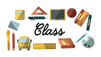 Poster - Class text amidst various colorful vector icons