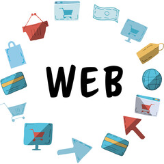 Poster - Web text amidst various vector icons