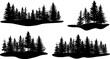 © Mimi Art Smile - Pine tree vector illustration set. Black silhouette landscape.
