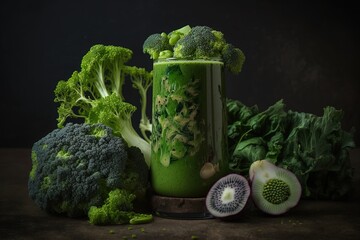 Wall Mural - Broccoli with a green smoothie. Generative AI