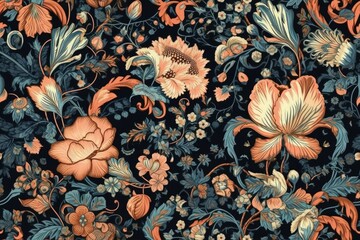 Wall Mural - blue and orange floral wallpaper with intricate flowers. Generative AI