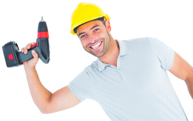 Wall Mural - Smiling repairman holding power drill