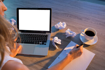 Poster - Cropped hands of female executive writing in diary