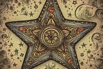 Canvas Print - star surrounded by swirling patterns and smaller stars. Generative AI