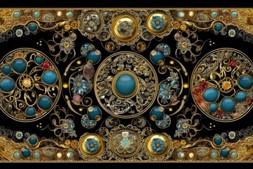 Poster - luxurious gold and blue pattern design. Generative AI