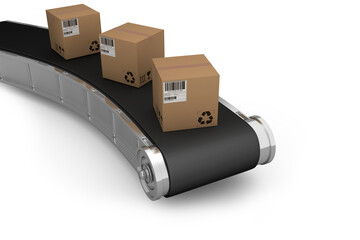 Poster - High angle view of cardboard boxes on 3D production line