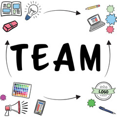 Poster - Team text among various vector icons