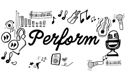 Poster - Perform text surrounded by various vector icons