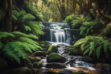 Canvas Print - Tasmania, Australia's Mount Field National Park's Horseshoe Falls. Generative AI