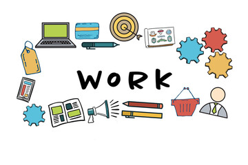 Poster - Work text among various icons