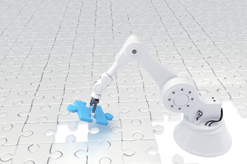 Poster - Composite image of robot setting up jigsaw puzzle