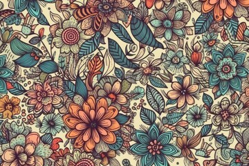 Sticker - colorful floral background with various types of flowers. Generative AI