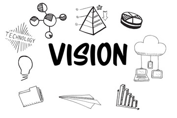 Poster - Vision text surrounded by several vector icons