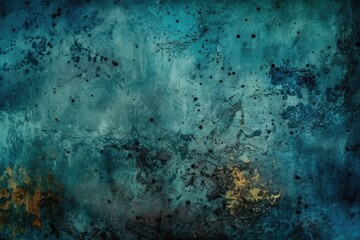 Poster - abstract painting with blue and gold color palette. Generative AI