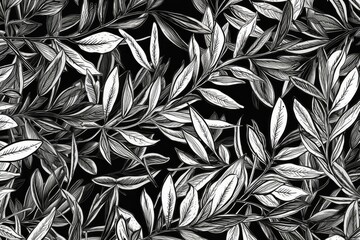 Wall Mural - Black and White Leaves in Nature. Generative AI