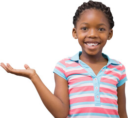 Sticker - Smiling little girl holding something and looking at camera