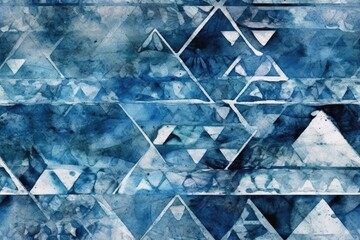 Poster - geometric abstract painting with blue and white triangles on a solid blue background. Generative AI