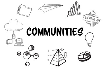 Poster - Communities text amidst several vector icons