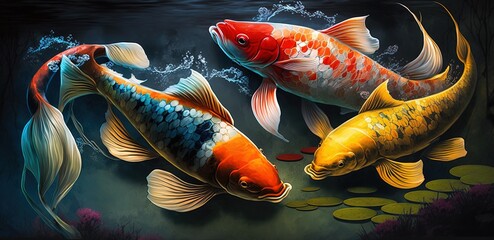 Wall Mural - Fancy carp in a bright pond Generative AI