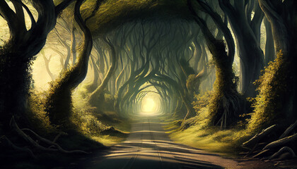 Canvas Print - Spooky forest shadows a mystery surrounds them generated by AI