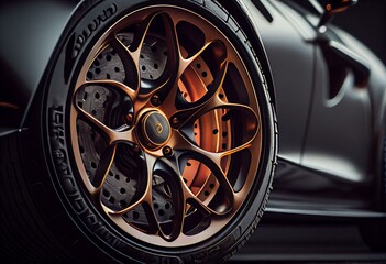 close up illustration of luxury car wheels. Generative AI