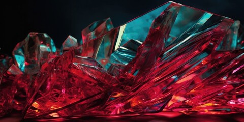 Poster - Exquisite ruby red glass sculpture, formed in flame, melted to a smooth sparkling and lustrous flowing curved shine, macro closeup with dark backdrop - generative AI.