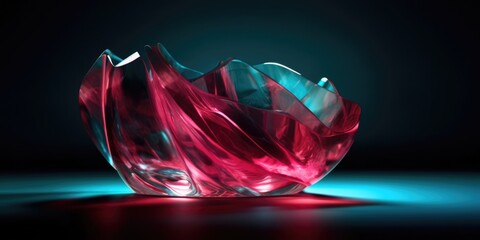 Wall Mural - Exquisite ruby red glass sculpture, formed in flame, melted to a smooth sparkling and lustrous flowing curved shine, macro closeup with dark backdrop - generative AI.