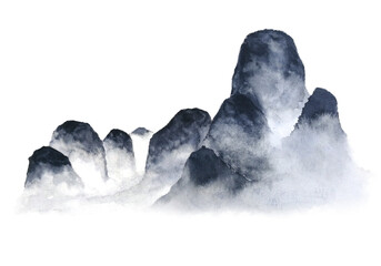 watercolor oriental paint abstract ink landscape mountain with fog .traditional chinese painting.element asia art style.png.