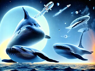 Poster - Whale in Space, Generative AI Illustration