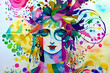 ©  amazing   image - portrait of a beautiful girl with colorful hair and watercolor paints
