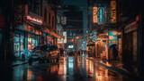 Fototapeta Uliczki - Busy pedestrians walking on wet city streets generated by AI