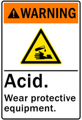 Wall Mural - Acid chemical warning sign and labels wear protective equipment