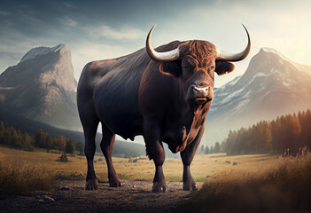 Aufkleber - buffalo in the sunset  Generative AI technology.