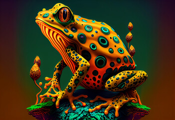 Aufkleber -  A whimsical and playful depiction of a frog, featuring bold colors and a cartoonish style.   Generative AI technology.