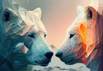 Aufkleber - An abstract, surrealist portrait of a Northern polar bears, featuring exaggerated proportions and dreamlike colors.  Generative AI technology.	
