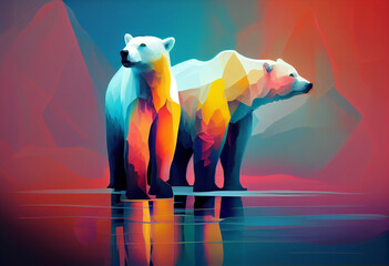 Aufkleber - An abstract, surrealist portrait of a Northern polar bears, featuring exaggerated proportions and dreamlike colors.  Generative AI technology.	
