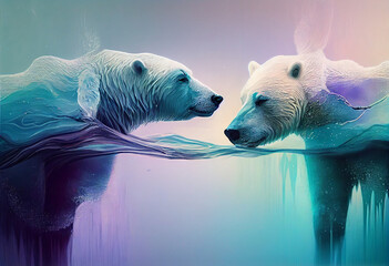 Aufkleber - An abstract, surrealist portrait of a Northern polar bears, featuring exaggerated proportions and dreamlike colors.  Generative AI technology.	
