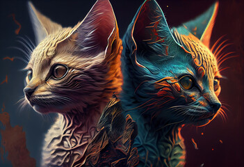 Aufkleber - An abstract, surrealist portrait of a Marsupial cats, featuring exaggerated proportions and dreamlike colors.  Generative AI technology.	
