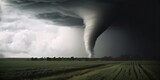 Fototapeta  - Super Cyclone or Tornado forming destruction over green landscape. Generative AI