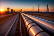 Metal pipeline in industrial area photographed with depth of field effect