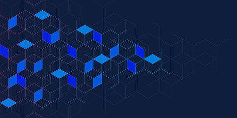 Poster - Abstract geometric background with isometric digital blocks. Blockchain concept and modern technology