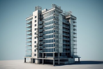 Poster - towering skyscraper with numerous glass windows. Generative AI