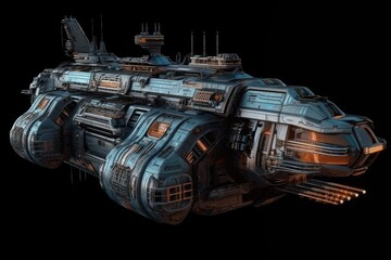 Poster - sleek futuristic spaceship hovering in space against a black background. Generative AI