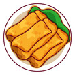 Chinese fried spring rolls (Chūnjuǎn) illustration vector. Asian Taiwanese food crispy spring rolls icon top view. Vietnamese fried spring rolls with rice noodles cartoon. Chinese spring rolls food.