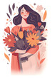 Mother with bouquet, happy woman, Mother's Day concept