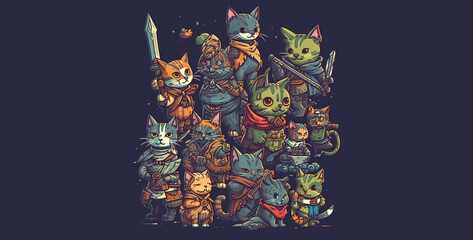 Wall Mural - Pixel art style medieval cats wielding weapons wearing hd wallpaper