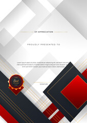 Wall Mural - Red and black certificate of achievement border template with luxury badge and modern line pattern. For award, business, and education needs