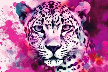 Poster - leopard against a vibrant pink background. Generative AI